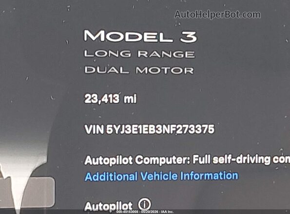 5YJ3E1EB3NF273375 2022 TESLA MODEL 3 Red Widok wnętrza 360 stopni
