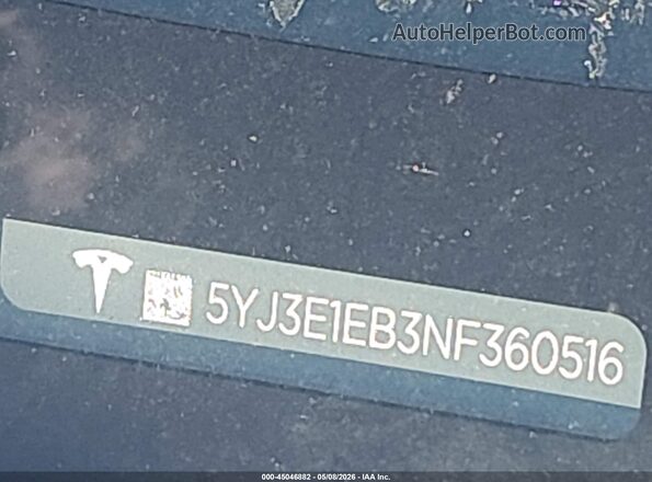 5YJ3E1EB3NF360516 2022 TESLA MODEL 3 Белый Вид подкапотного пространства
