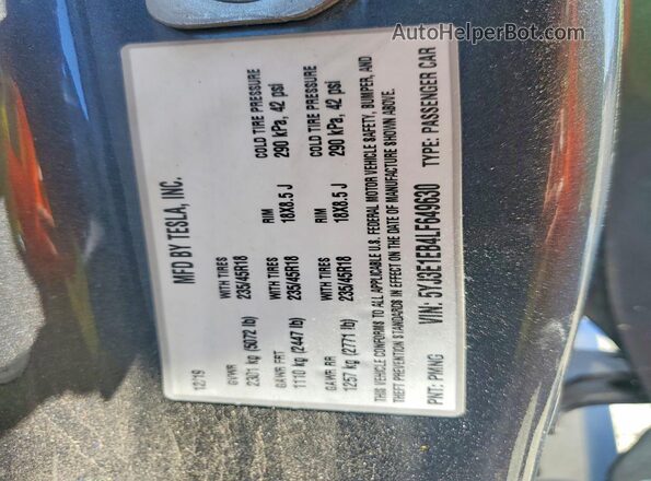 5YJ3E1EB4LF649630 2020 TESLA MODEL Gray Вид підкапотного простору