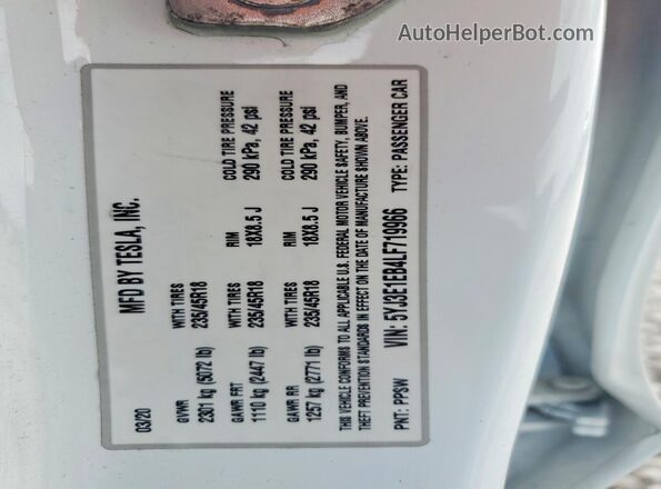 5YJ3E1EB4LF719966 2020 TESLA MODEL Белый Вид подкапотного пространства