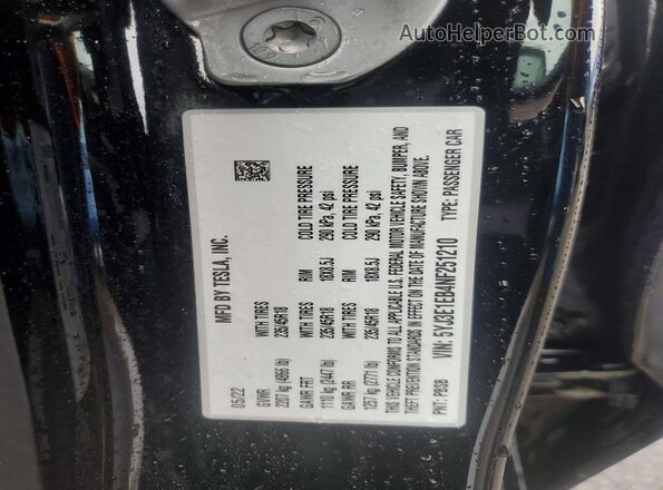 5YJ3E1EB4NF251210 2022 TESLA MODEL 3 Black Widok naklejki z numerem VIN