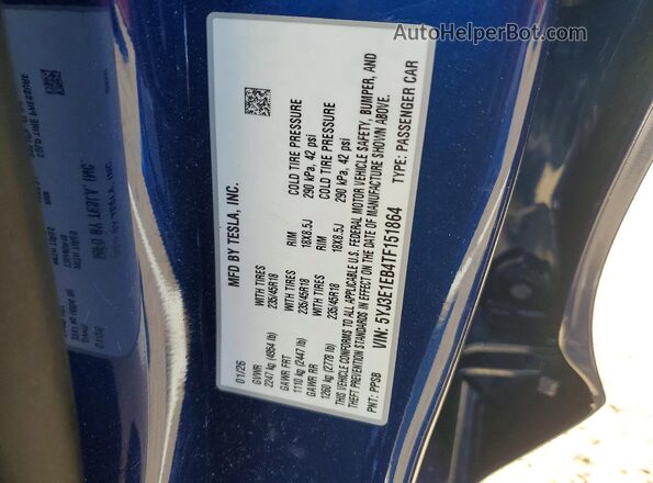5YJ3E1EB4TF151864 2026 TESLA MODEL Синий Вид подкапотного пространства