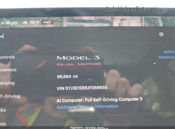 5YJ3E1EB5JF069655 2018 TESLA MODEL 3 Черный Вид задних сидений