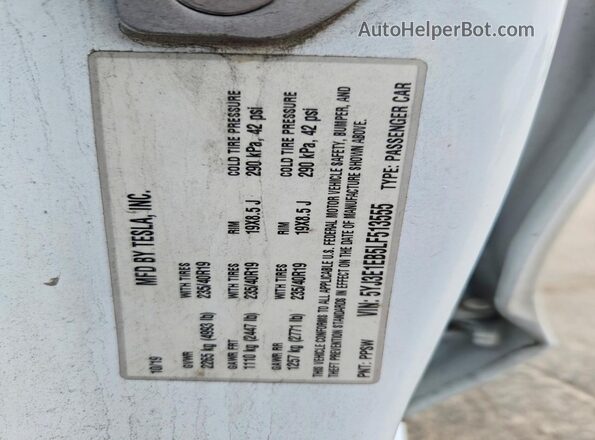 5YJ3E1EB5LF513555 2020 TESLA MODEL Белый Вид наклейки с VIN-кодом
