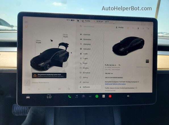 5YJ3E1EB5NF289593 2022 TESLA MODEL Black Widok zestawu wskaźników