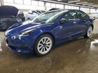 2022 Tesla Model 3 Синий vin: 5YJ3E1EB6NF290588 Damage: Left Mirror, Broken, Replacement Required