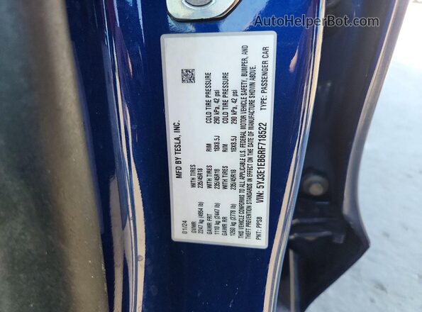 5YJ3E1EB6RF718522 2024 TESLA MODEL Blue ძრავის განყოფილების ხედი
