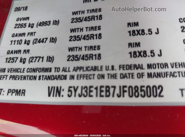 5YJ3E1EB7JF085002 2018 TESLA MODEL 3 Красный Вид подкапотного пространства
