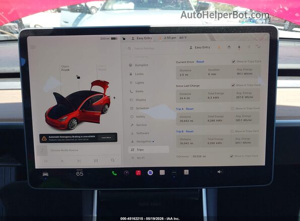 5YJ3E1EB8KF389862 2019 TESLA MODEL 3 Red Հետևի նստատեղերի տեսք