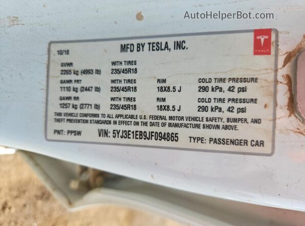 5YJ3E1EB9JF094865 2018 TESLA MODEL Белый Вид подкапотного пространства