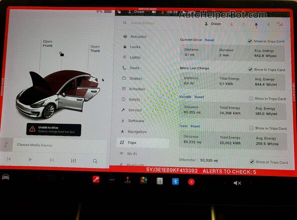 5YJ3E1EB9KF413392 2019 TESLA MODEL Red Vista del cuadro de instrumentos
