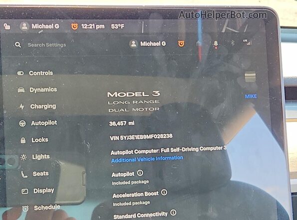 5YJ3E1EB9MF028238 2021 TESLA MODEL Черный Вид щитка приборов
