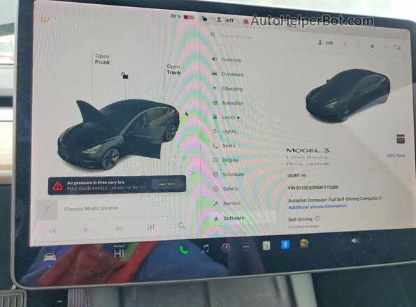 5YJ3E1EB9MF072286 2021 TESLA MODEL Black Vista del cuadro de instrumentos