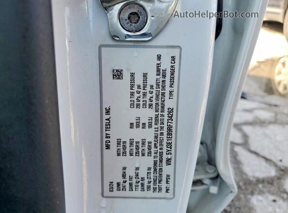 5YJ3E1EB9RF734262 2024 TESLA MODEL Белый Вид подкапотного пространства