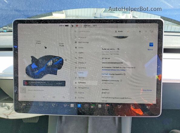 5YJ3E1EBXMF926928 2021 TESLA MODEL Blue Widok zestawu wskaźników