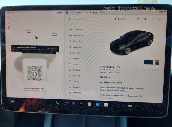 5YJ3E1EBXNF301012 2022 TESLA MODEL Черный Вид щитка приборов