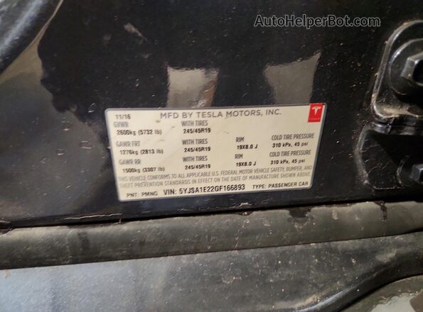 5YJSA1E22GF166893 2016 TESLA MODEL Серый Вид наклейки с VIN-кодом