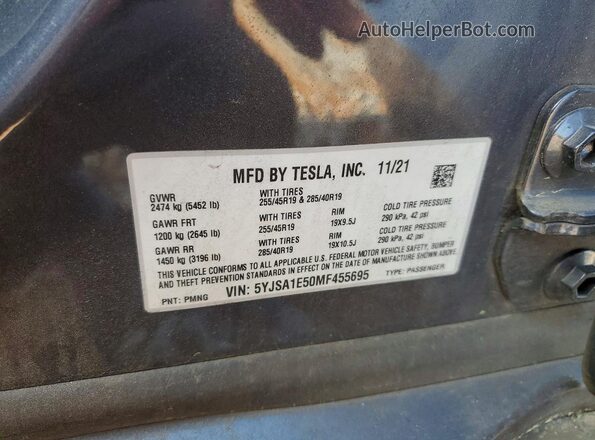 5YJSA1E50MF455695 2021 TESLA MODEL Серый Вид подкапотного пространства