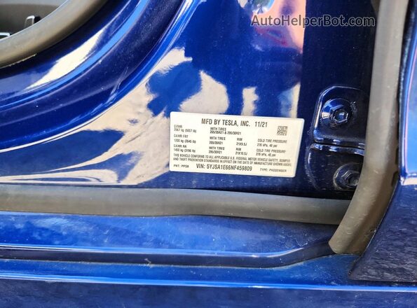 5YJSA1E66NF459809 2022 TESLA MODEL Синий Вид подкапотного пространства