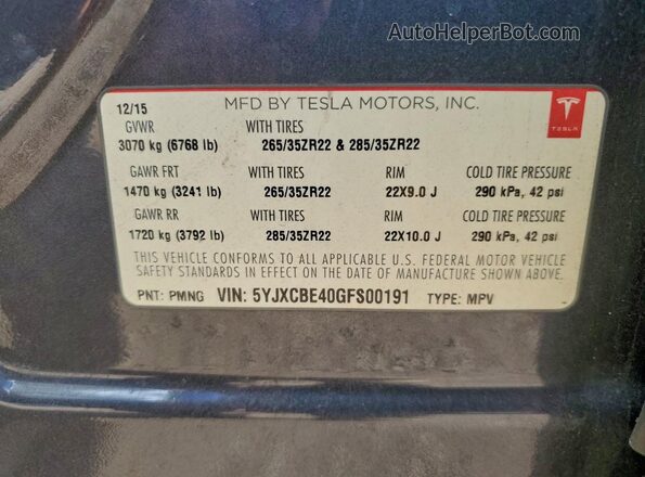 5YJXCBE40GFS00191 2016 TESLA MODEL Угольный Вид подкапотного пространства