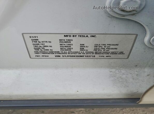 5YJYGDED0MF103718 2021 TESLA MODEL Белый Вид подкапотного пространства