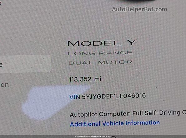 5YJYGDEE1LF046016 2020 TESLA MODEL Y Blue 
