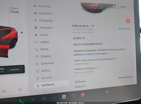 5YJYGDEE2MF151875 2021 TESLA MODEL Y Red Widok tylnych siedzeń