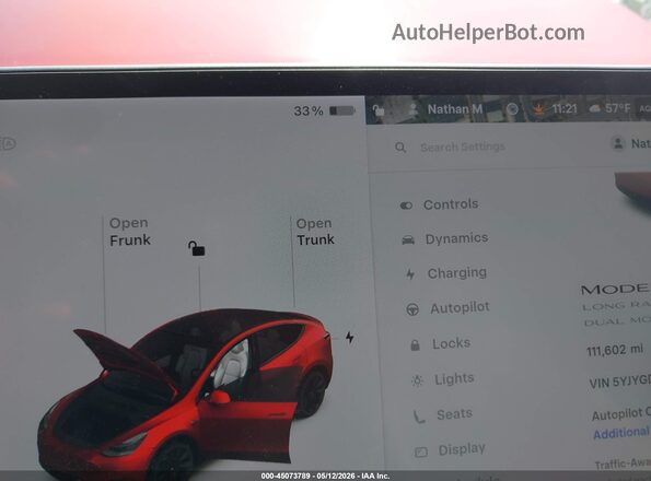 5YJYGDEE2MF151875 2021 TESLA MODEL Y Red 