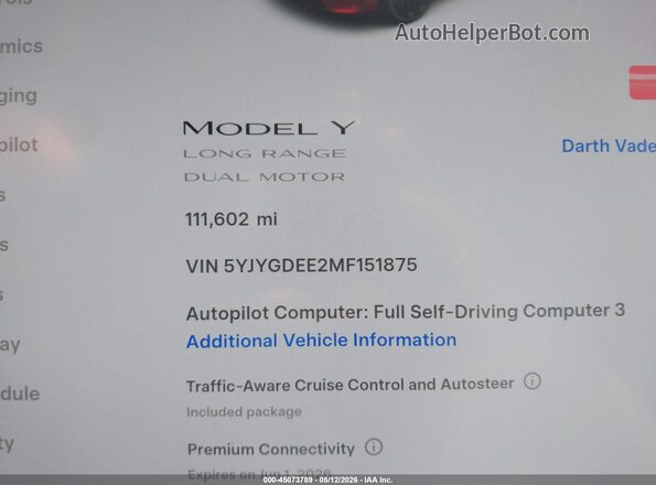 5YJYGDEE2MF151875 2021 TESLA MODEL Y Red 
