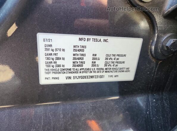 5YJYGDEE2MF231001 2021 TESLA MODEL Gray Շարժիչի բաժամունքի տեսք