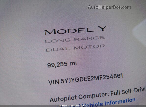 5YJYGDEE2MF254861 2021 TESLA MODEL Y White 