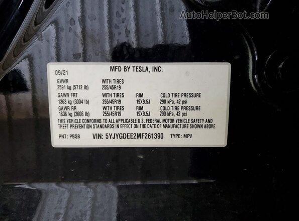 5YJYGDEE2MF261390 2021 TESLA MODEL Черный Вид наклейки с VIN-кодом