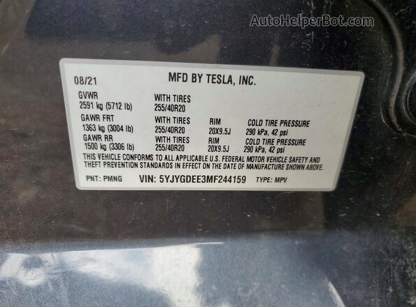 5YJYGDEE3MF244159 2021 TESLA MODEL Gray Vista del compartimento del motor
