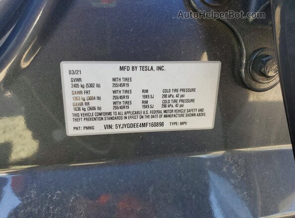5YJYGDEE4MF160898 2021 TESLA MODEL Gray Շարժիչի բաժամունքի տեսք