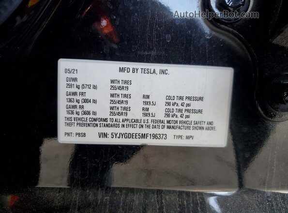 5YJYGDEE5MF196373 2021 TESLA MODEL Черный Вид наклейки с VIN-кодом