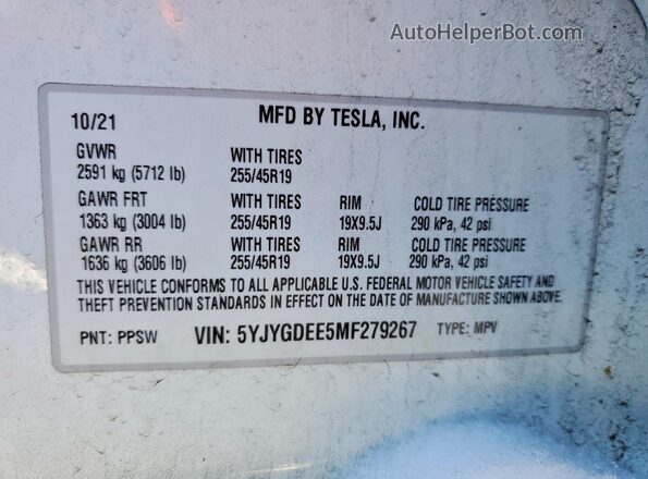 5YJYGDEE5MF279267 2021 TESLA MODEL Белый Вид подкапотного пространства