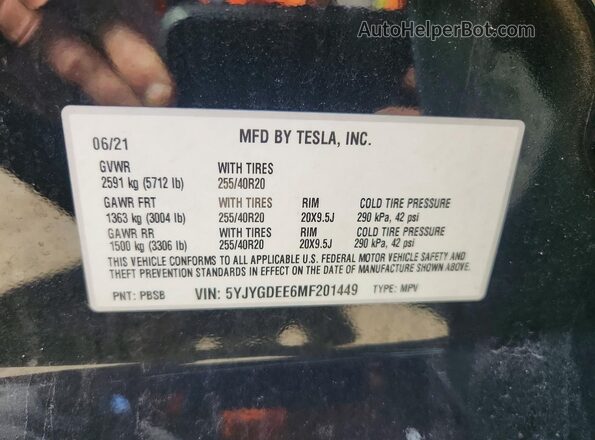 5YJYGDEE6MF201449 2021 TESLA MODEL Black Вид підкапотного простору