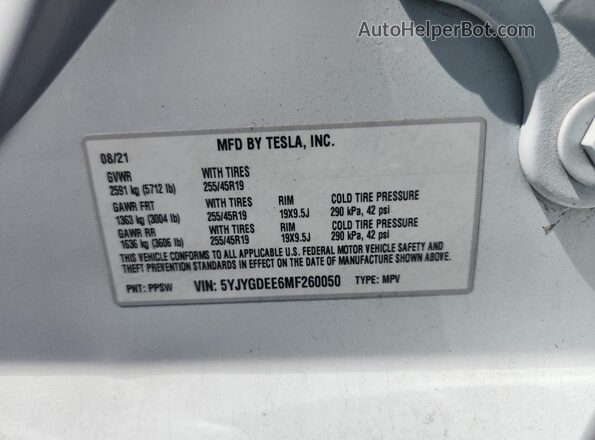 5YJYGDEE6MF260050 2021 TESLA MODEL Белый Вид подкапотного пространства