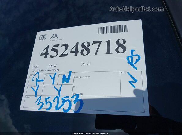 5YM13EC08P9R90428 2023 BMW X3 Черный 