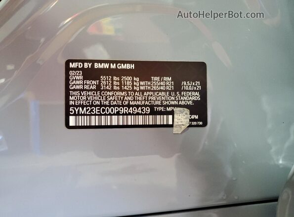 5YM23EC00P9R49439 2023 BMW X4 Gray VIN կոդի պիտակի տեսք