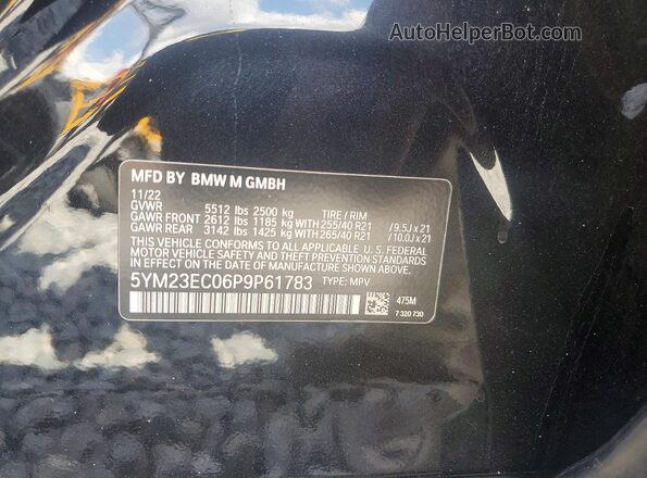 5YM23EC06P9P61783 2023 BMW X4 Black Widok naklejki z numerem VIN