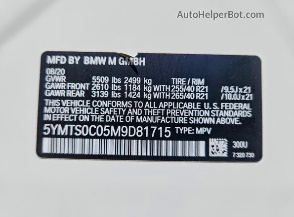 5YMTS0C05M9D81715 2021 BMW X3 Белый Панорамный вид салона 360°