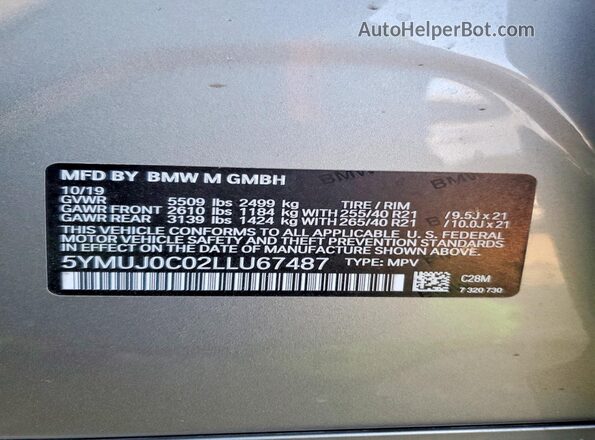 5YMUJ0C02LLU67487 2020 BMW X4 Серебряный Вид подкапотного пространства