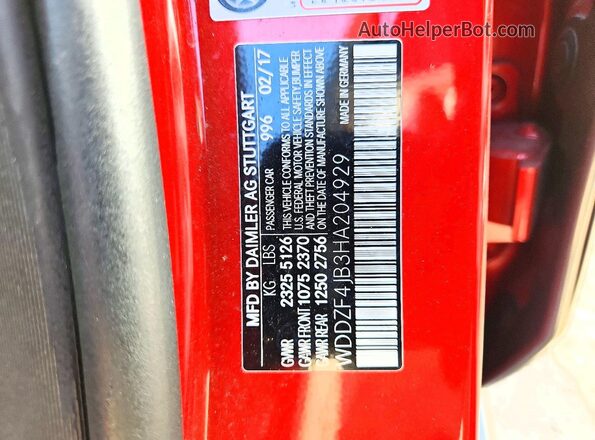 WDDZF4JB3HA204929 2017 MERCEDES-BENZ E Red Widok naklejki z numerem VIN