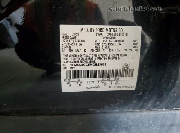 1FM5K8GC5MGB23669 2021 FORD EXPLORER Черный Вид наклейки с VIN-кодом