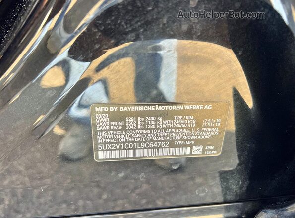 5UX2V1C01L9C64762 2020 BMW X4 Black Vista de los asientos traseros