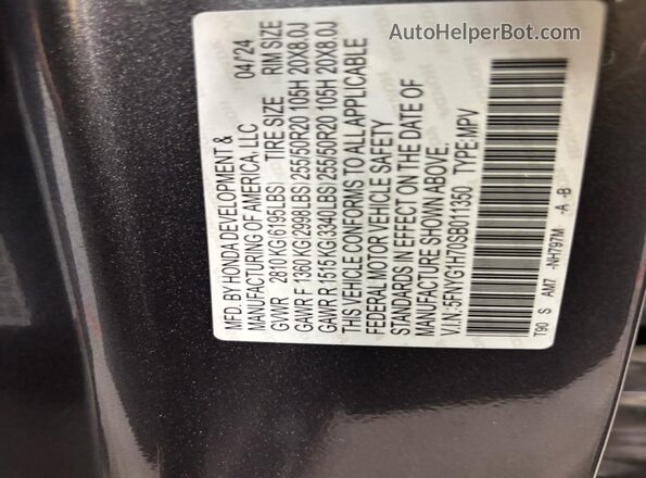 5FNYG1H70SB011350 2025 HONDA PILOT Charcoal Հետևի նստատեղերի տեսք