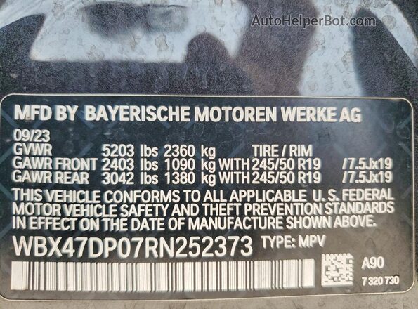 WBX47DP07RN252373 2024 BMW X3 Угольный Панорамный вид салона 360°
