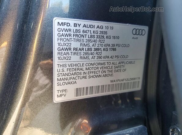 WA1FVAF12LD009176 2020 AUDI Q8 Gray Панорамний вид салону 360°