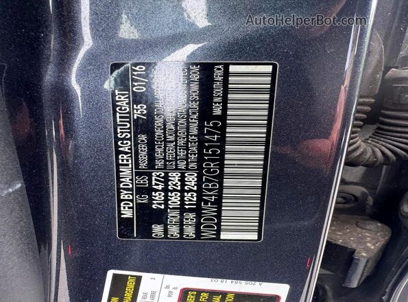 WDDWF4KB7GR151475 2016 MERCEDES-BENZ C Black VIN sticker view